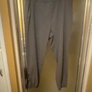 Public Rec Gray Pant, ankle taper w/zip; faux fly; slight stain@ front, see pic.